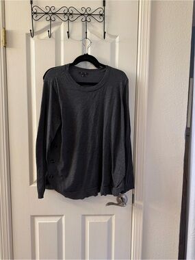 Women’s Charcoal Crewneck Long-Sleeve Sweatshirt with Side Button Detail